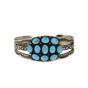 Vintage Rare Navajo Signed Fred Harvey Turquoise Silver Cuff